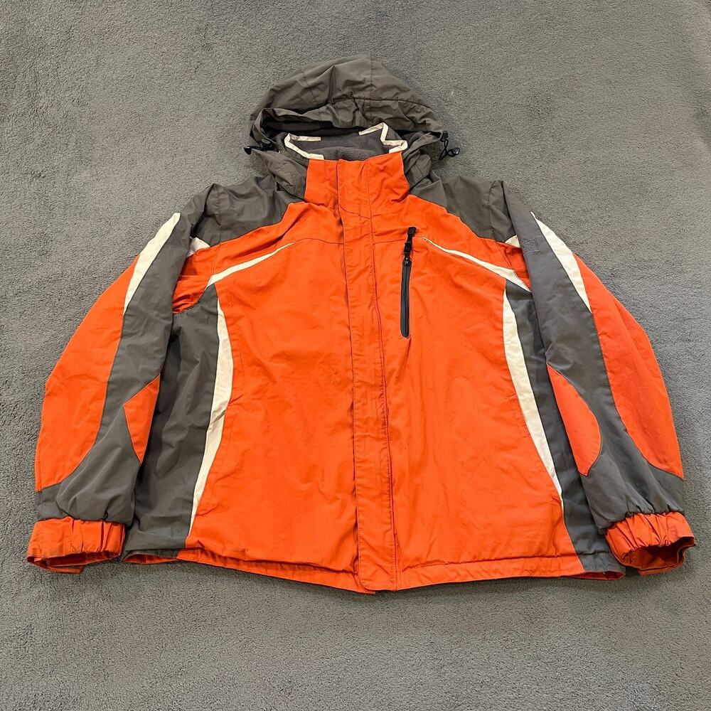 Chaps Orange Grey Hooded Heavyweight Fleece Lined Ski Winter Jacket Mens Size XL